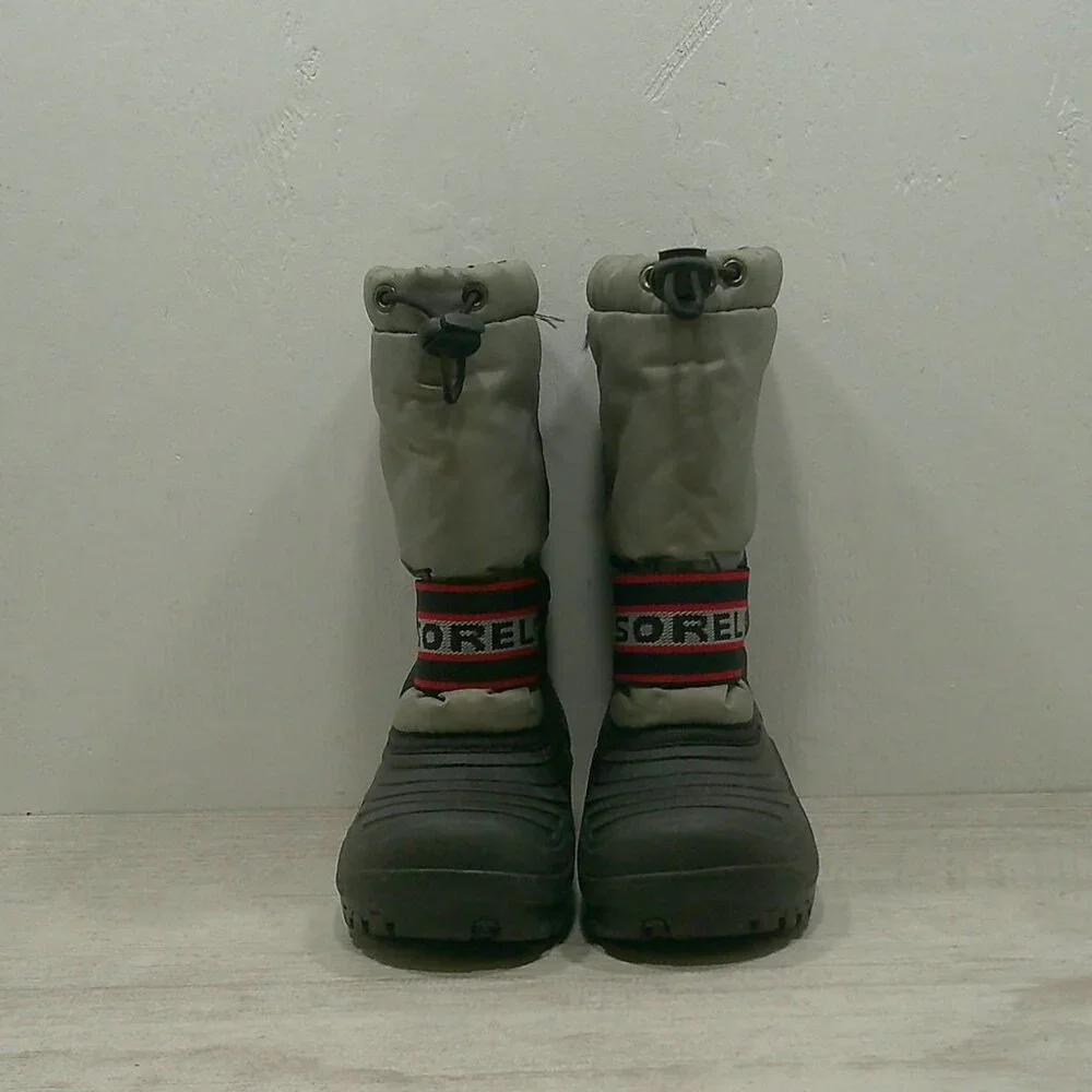 Sorel Waterproof Gray Red Youth Cub LIA Winter Snow Boots w/ Inserts Size 13